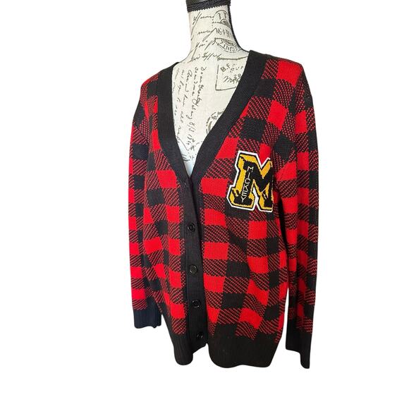 Disney x Forever 21 Varsity Mickey Mouse Patch Cardigan Buffalo Plaid Size M - Picture 4 of 11